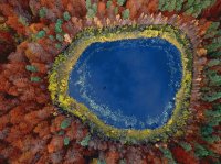 Autumn view from the air Lake Pomerania Poland