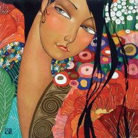 Lady between the Flowers by Akzhana Abdaliev