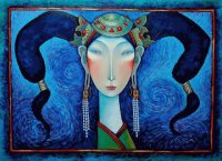 Lady in Blue background by Zayasaikhan Sambuu