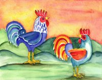 Rooster and Hen during Sunrise