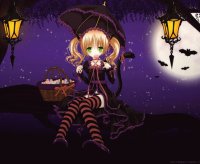 Niña animé en noche de Halloween