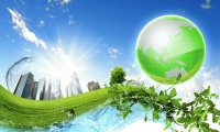 Paisaje fantasía con planeta, ciudad y agua