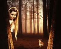Chica en el bosque con conejo