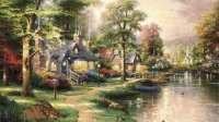 Paisaje con casas y río