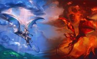 Dragones de frío y calor luchando
