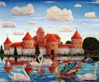 Swans near the Castle by Alfrid Shaimardanov