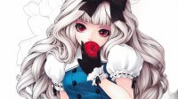 Anime girl eating apple