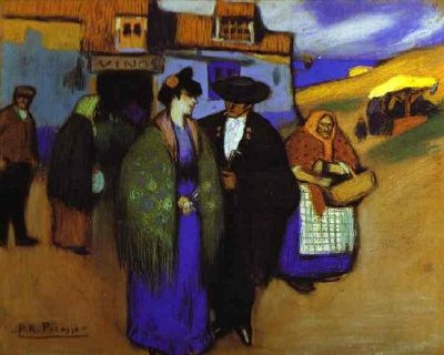 Pablo Picasso. Una pareja de españoles frente a una posada. 1900.