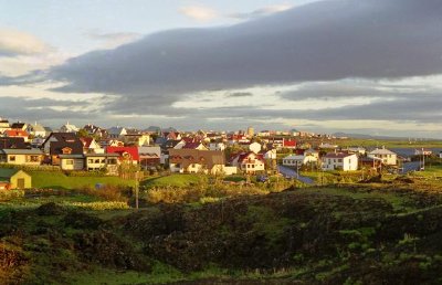 Midnight sun over Hafnarfjordhur, Iceland