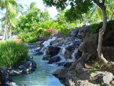 Cachoeira tropical na praia de Waikiki