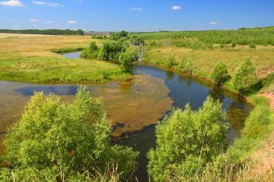 Панорамен пейзаж с езерце