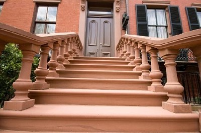 Pietra arenaria rossa passaggi per Townhouse Door Washington DC, USA