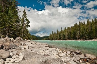 Clear Blue River en las Montañas Rocosas