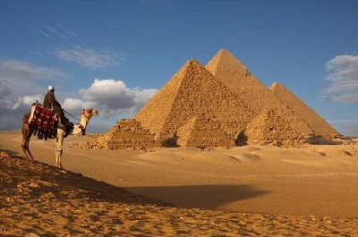 ピラミッドとラクダ、エジプト