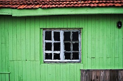 Maison verte en bois