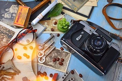 Vintage kamera och utrustning