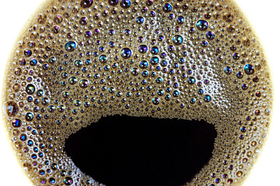 Foam on coffee close up