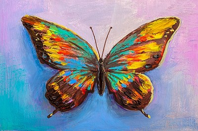 Pintura al óleo, hermosa mariposa