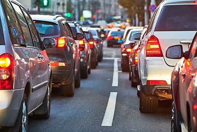 Traffic jam in a city street road