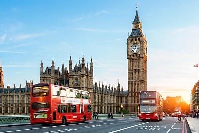 Traffic on Westminster Bridge, London England