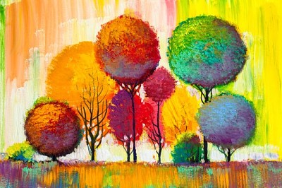 Bosque de otoño, hojas de naranja Paisaje de pintura al óleo