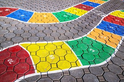 Hopscotch game on pavement in school