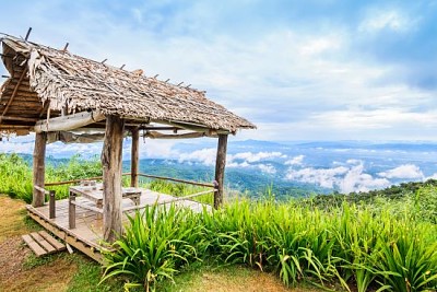 Bamboo huts on hill, Mon Cham hill, Thailand  jigsaw puzzle