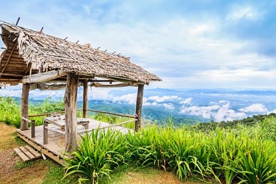 Bamboo huts on hill, Mon Cham hill, Thailand 