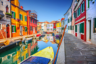 Bunte Häuser in Burano, Venedig, Italien