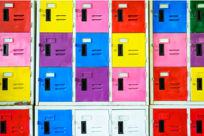 Rows of different colors metal lockers