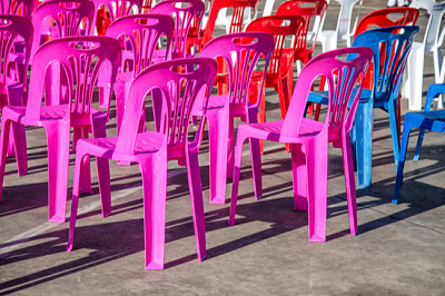 Vacant empty plastic chairs pattern