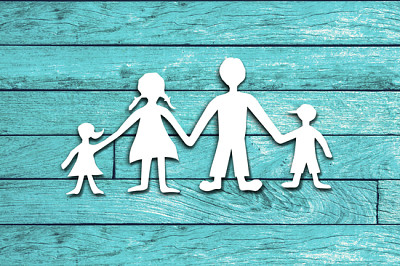 Happy family paper cut on wood background jigsaw puzzle