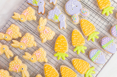 Easter sugar cookies decorated with royal icing of jigsaw puzzle