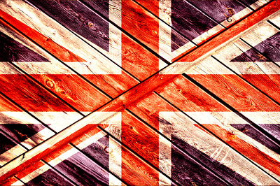 The British flag on a wooden background