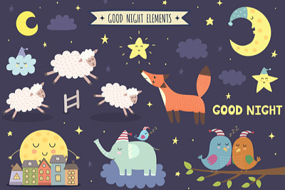 Good night isolated elements for your design. Swee