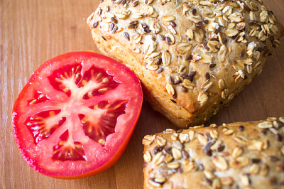 Composition of whole grain bread buns and tomato o
