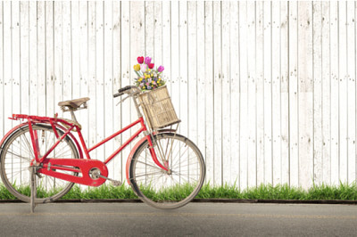 велосипед реколта с букет цвете концепция на лов