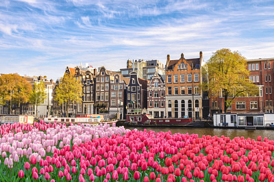 Amsterdam Netherlands, city skyline Dutch house at
