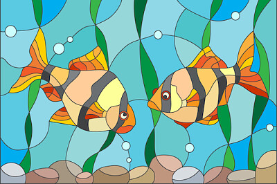 Coppia di illustrazioni di pesci in stile vetro colorato