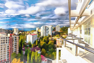 Pittura del paesaggio urbano di Sochi