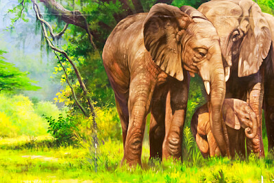 Pintura al óleo de elefante