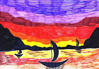 Paesaggio con pittura di barche