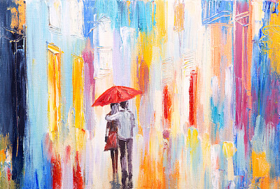 פאזל של ציור אוהבי תחת הגשם