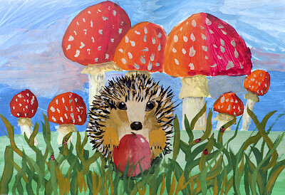 Hedgehog with an Apple - Children Painting jigsaw puzzle