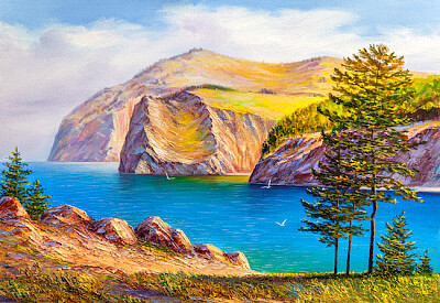 Mountains by the sea, illustration jigsaw puzzle
