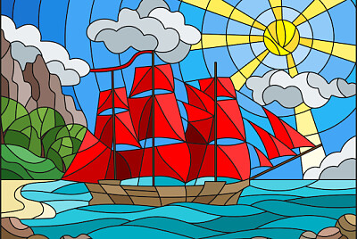 帆船的彩色玻璃插圖