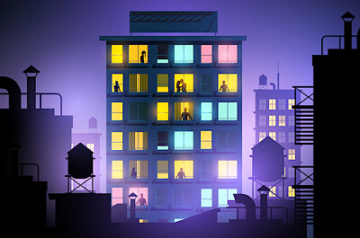 City Building at Night Art