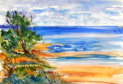 Aquarell abstrakte Meereslandschaft mit Sand