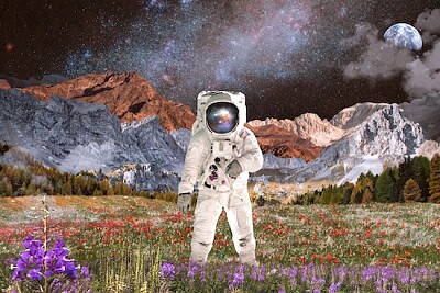 Колаж "Астронавт в природата".