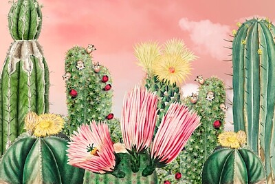 Una pintoresca escena del desierto con cactus.